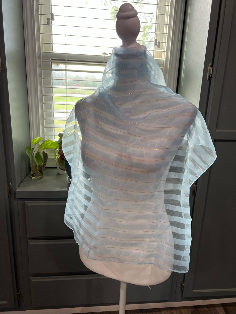 Light Blue Sheer Striped Scarf - Brand